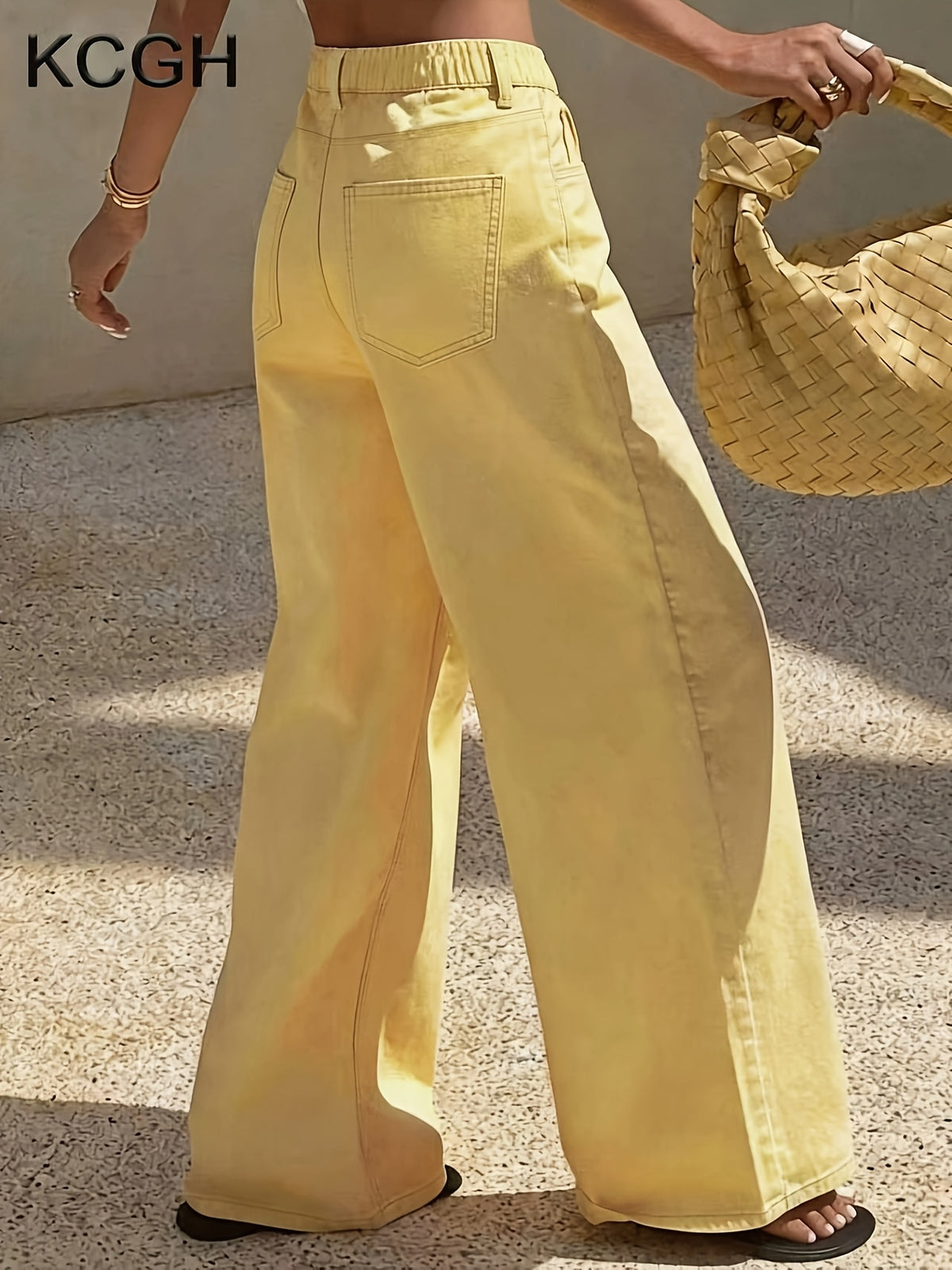 Jean large grande taille — Jaune beurre et taille croisée