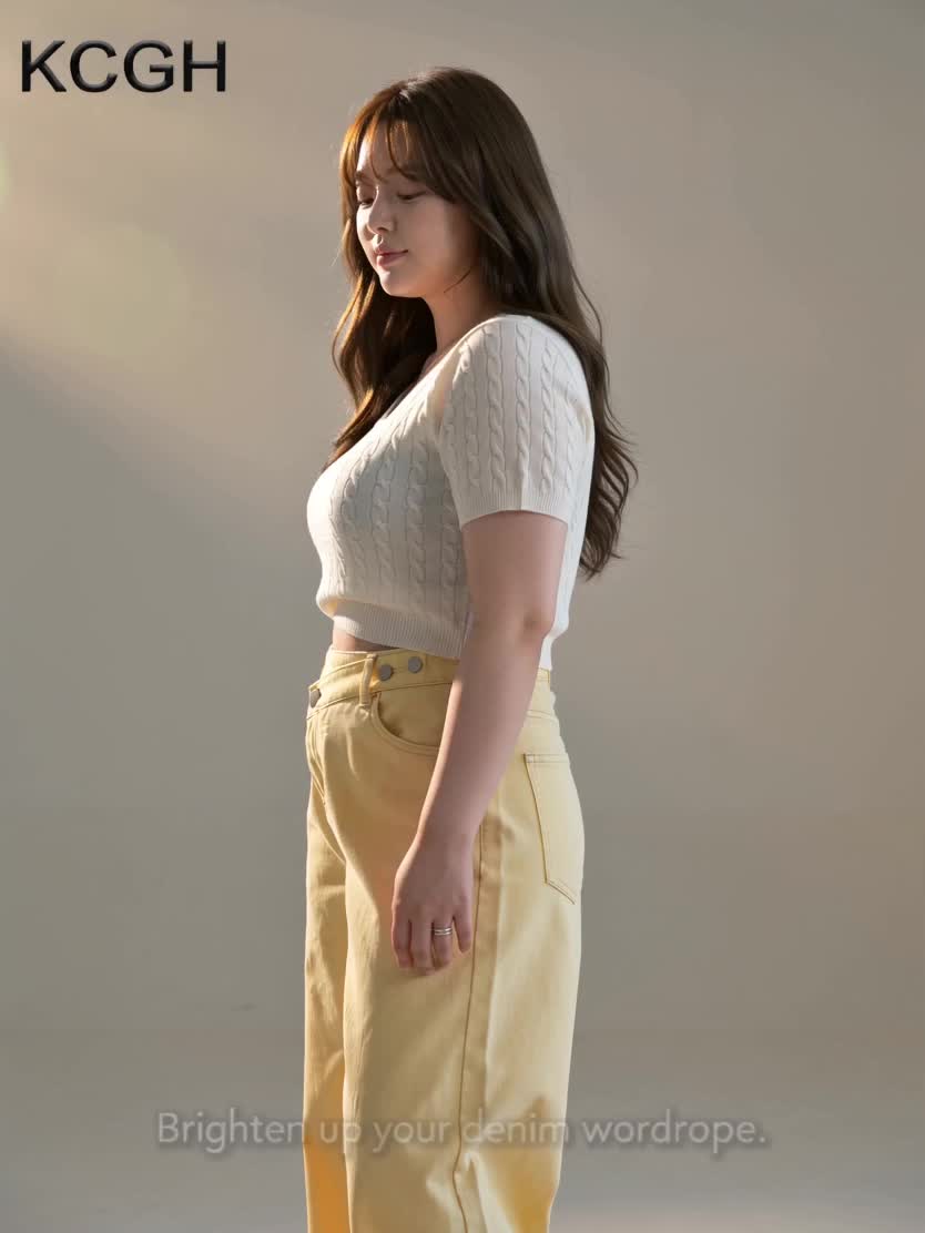 Jean large grande taille — Jaune beurre et taille croisée
