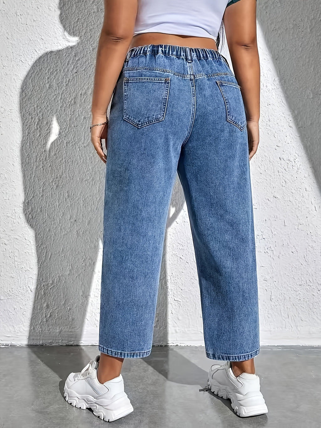 Jean mom grande taille — Déchirures effilochées, dos élastiqué