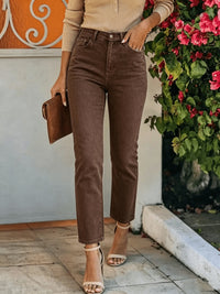 Jean mom grande taille — Denim marron café, longueur cheville