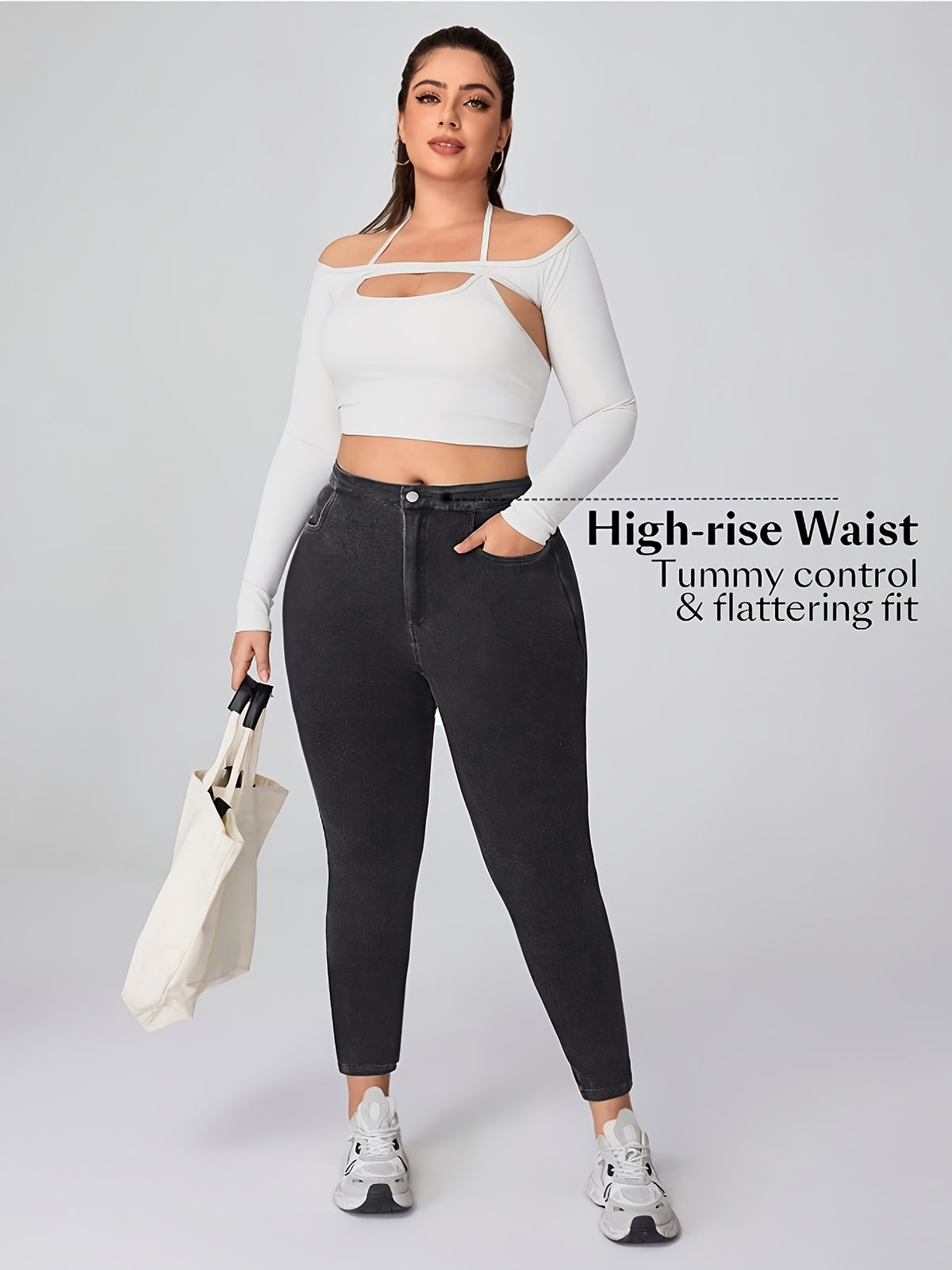 Jean skinny grande taille — Deux lavages sombres, taille haute