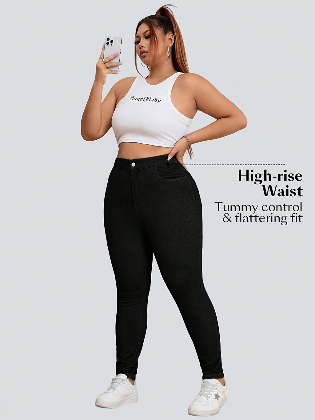Jean skinny grande taille — Deux lavages sombres, taille haute