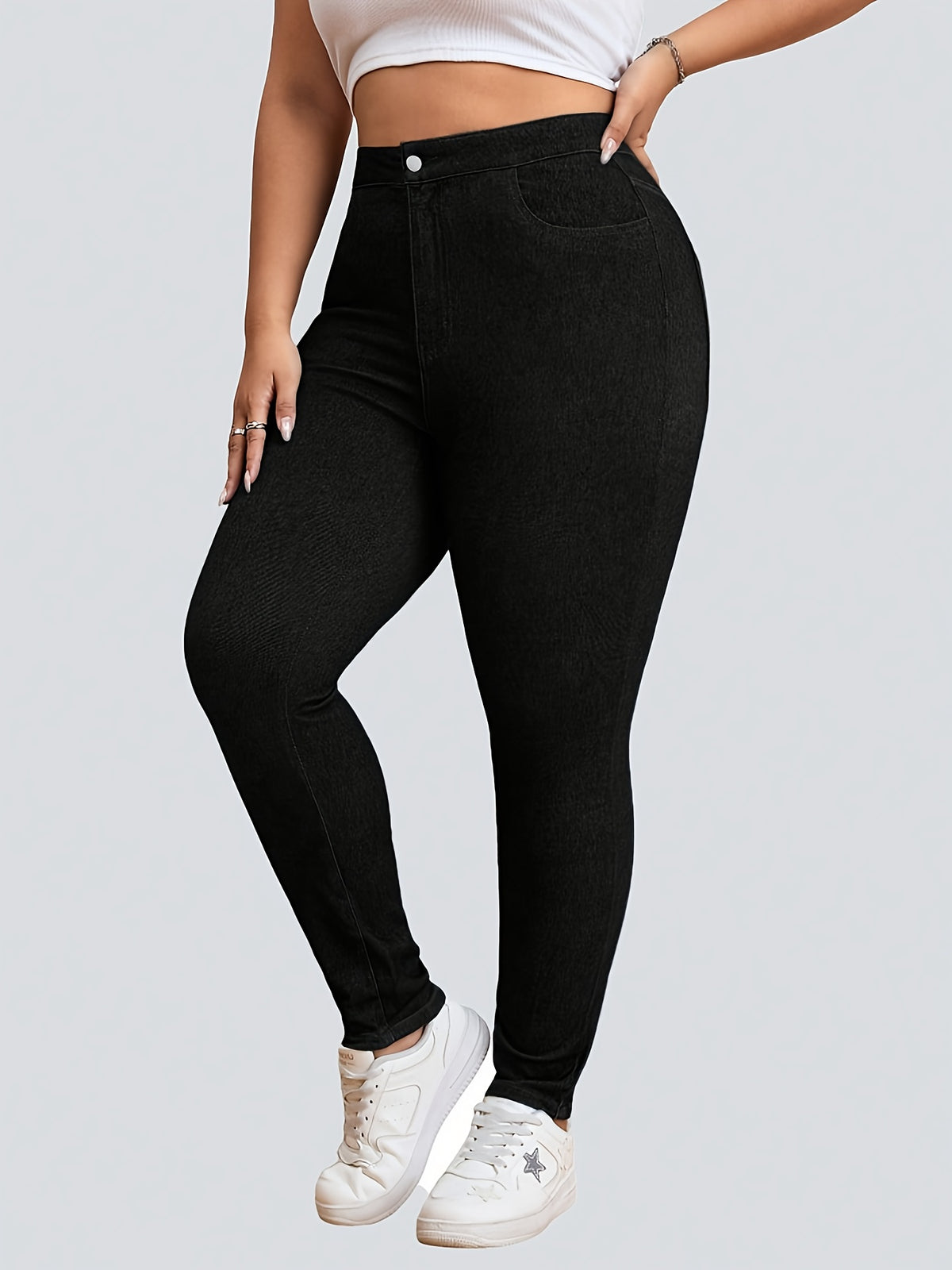Jean skinny grande taille — Deux lavages sombres, taille haute