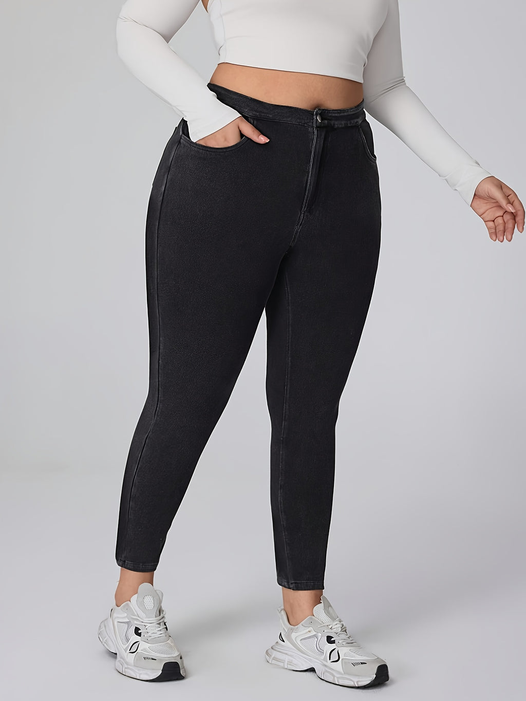 Jean skinny grande taille — Deux lavages sombres, taille haute