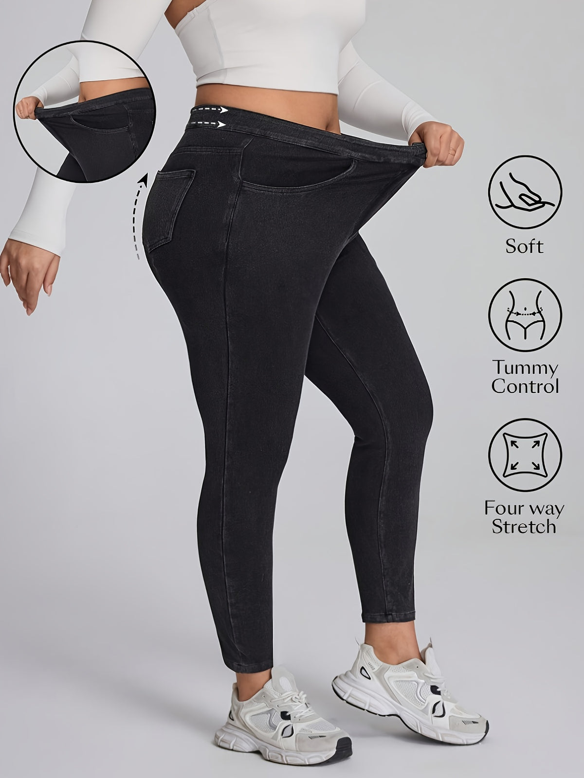 Jean skinny grande taille — Deux lavages sombres, taille haute