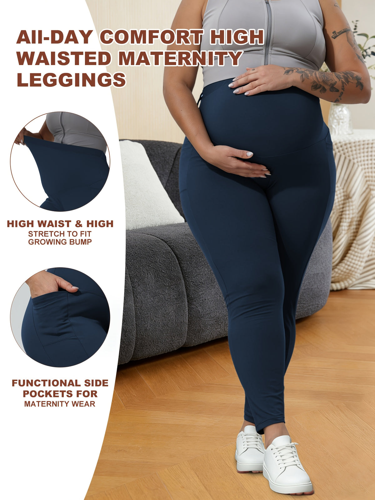 Legging de grossesse grande taille — Taille haute à poches