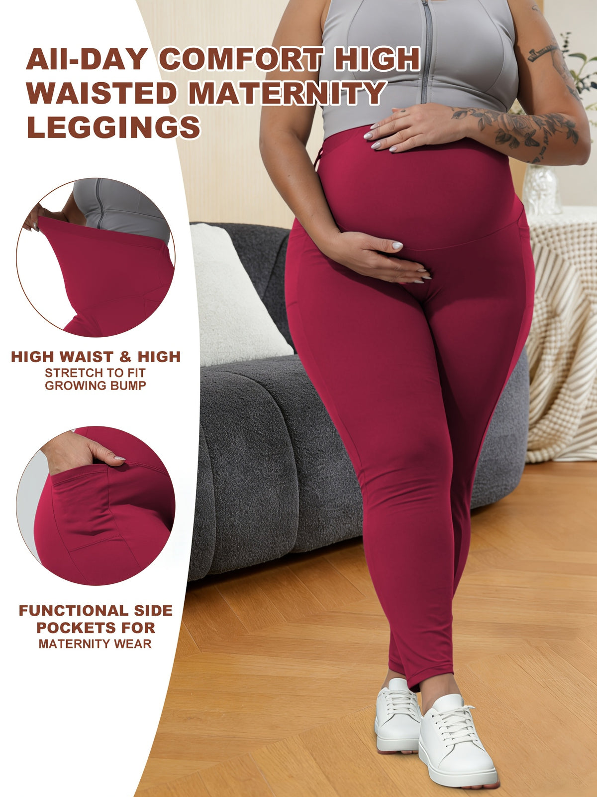 Legging de grossesse grande taille — Taille haute à poches