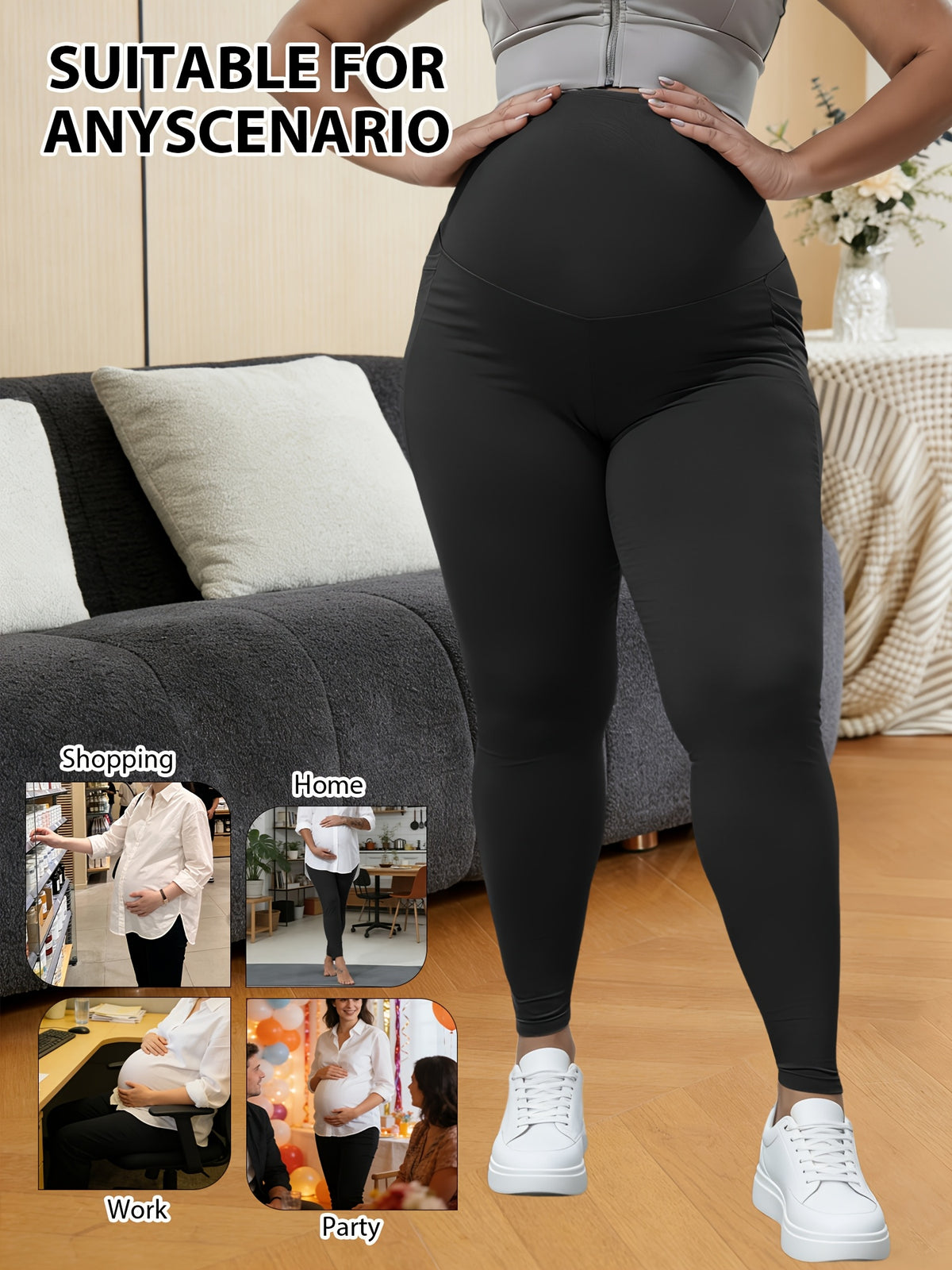 Legging de grossesse grande taille — Taille haute à poches