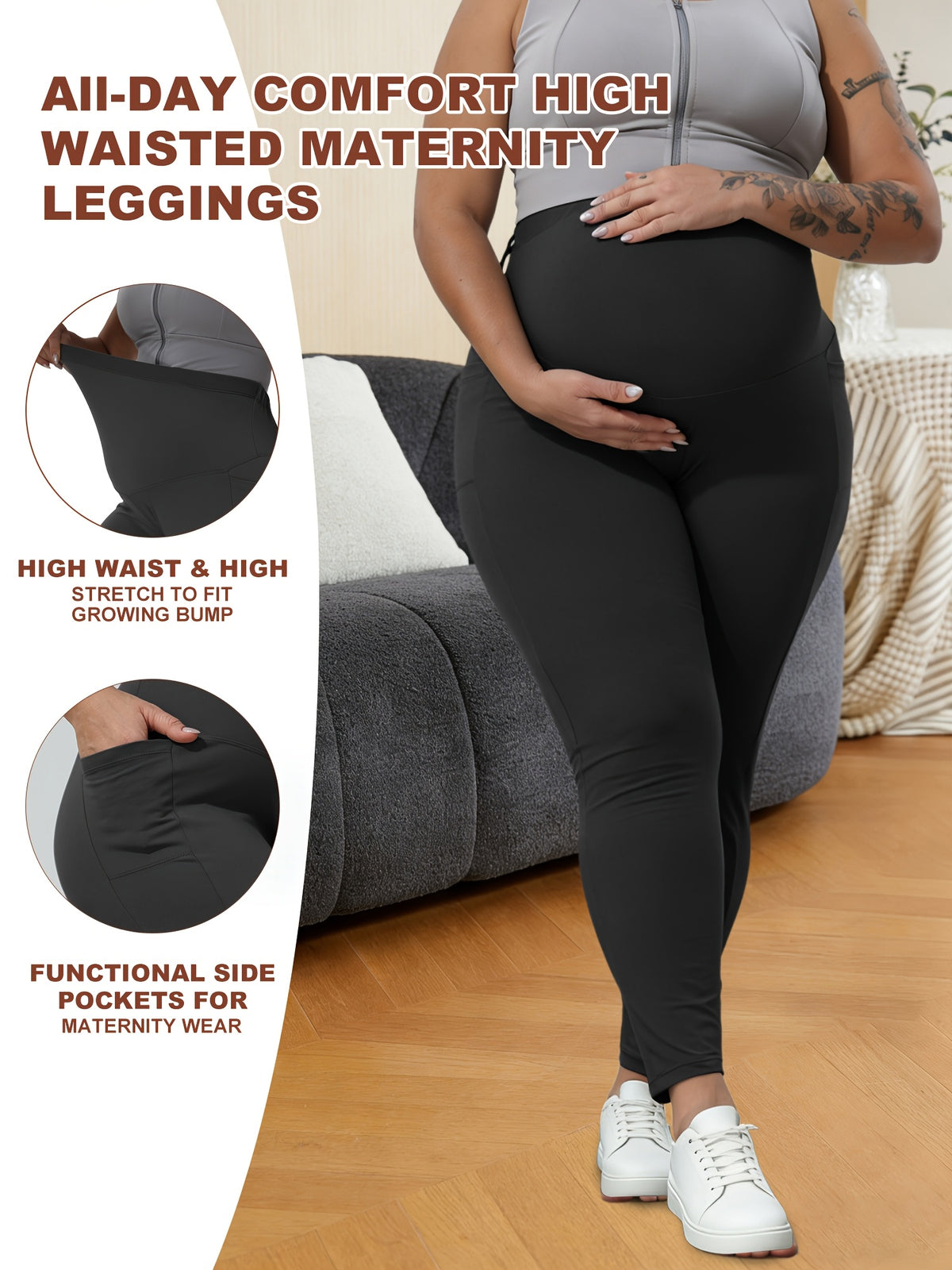 Legging de grossesse grande taille — Taille haute à poches