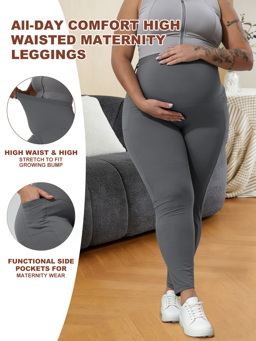 Legging de grossesse grande taille — Taille haute à poches
