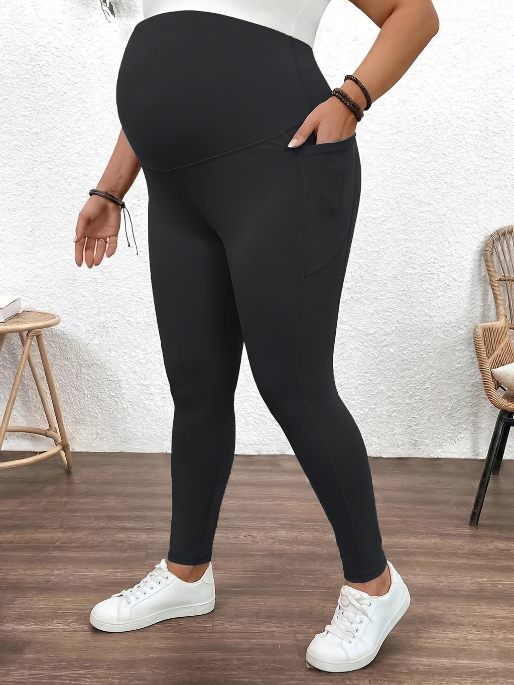 Legging grande taille pour la grossesse — Deux poches de cuisse