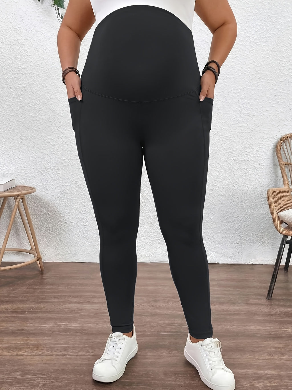 Legging grande taille pour la grossesse — Deux poches de cuisse