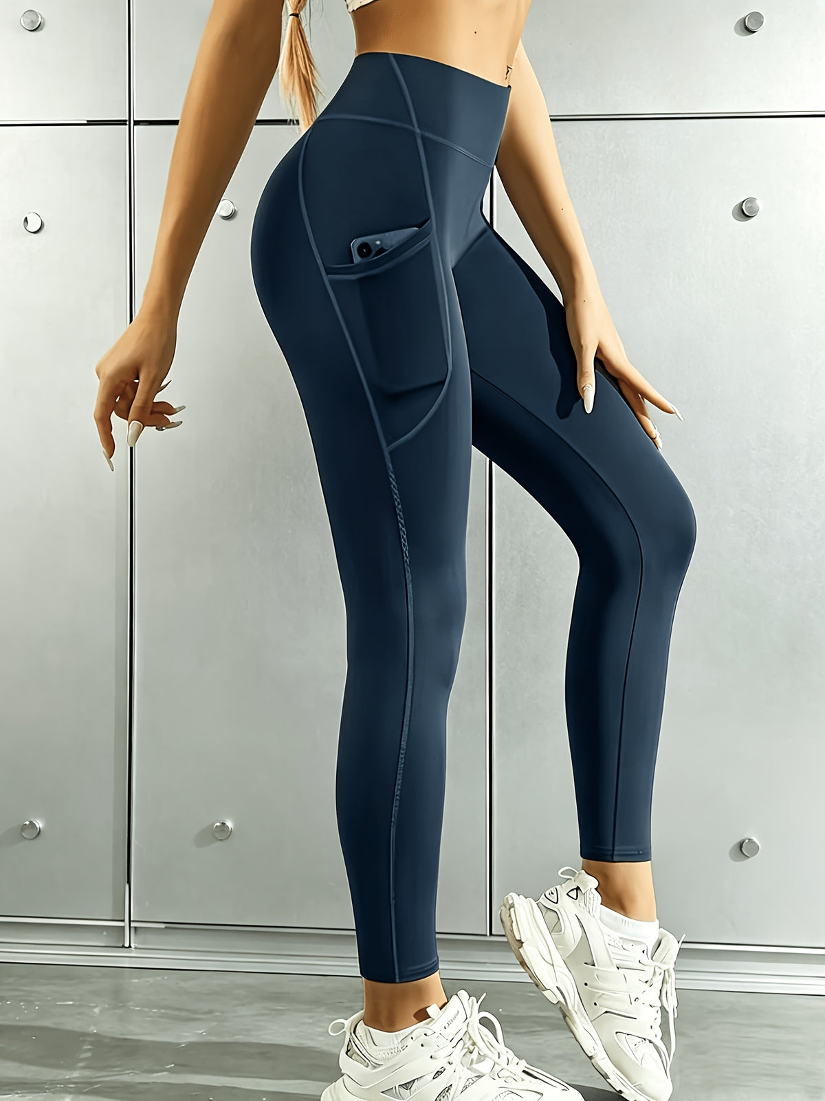 Legging de sport grande taille — Bleu marine, poche cuisse