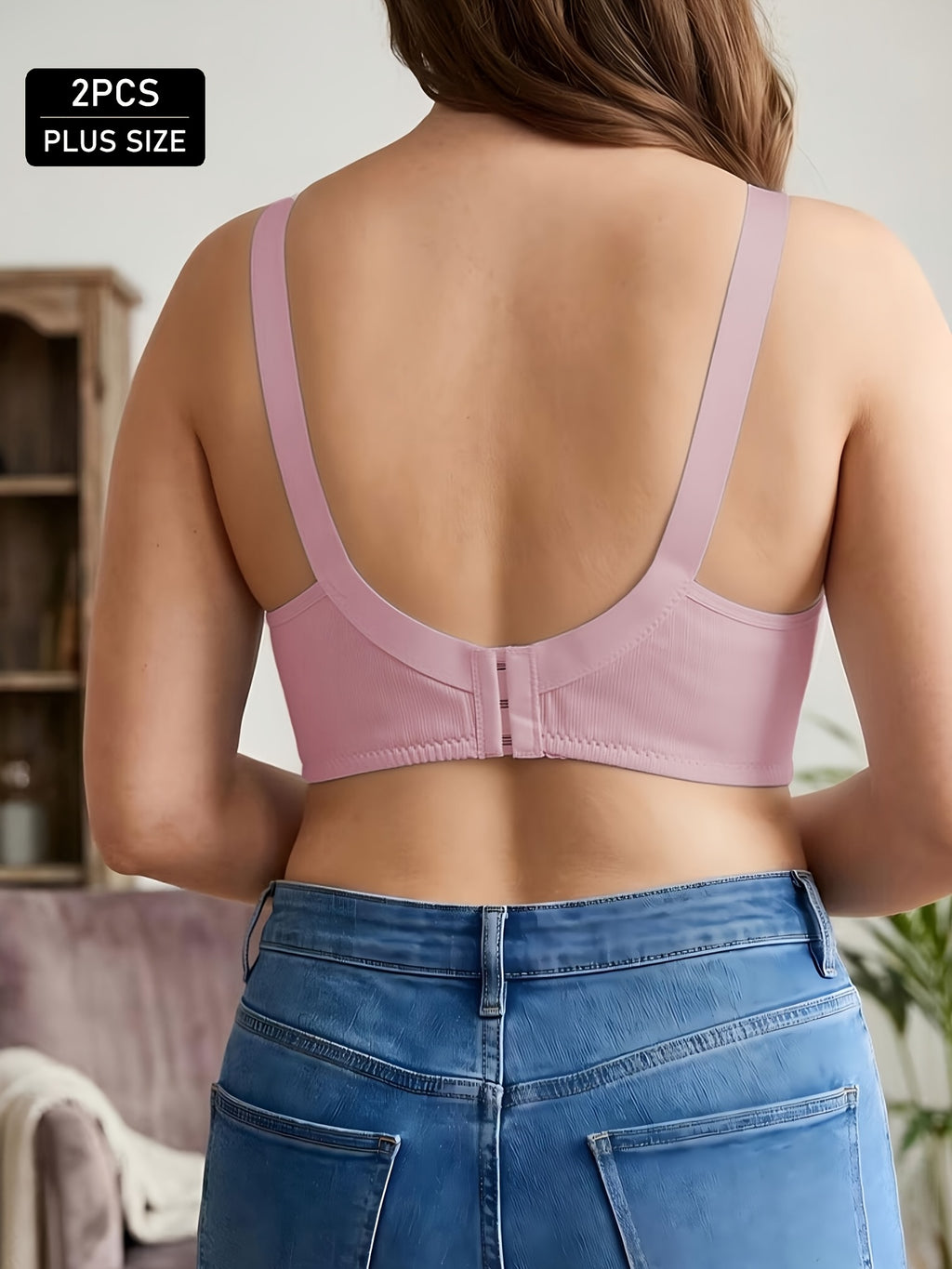 Soutien-gorge grande taille — Duo rose et bleu, coton côtelé