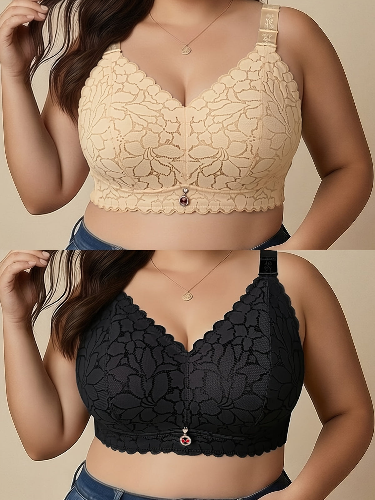 Soutien-gorge grande taille — Lot de 2, dentelle festonnée