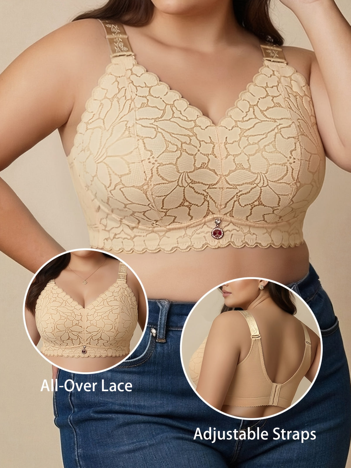 Soutien-gorge grande taille — Lot de 2, dentelle festonnée