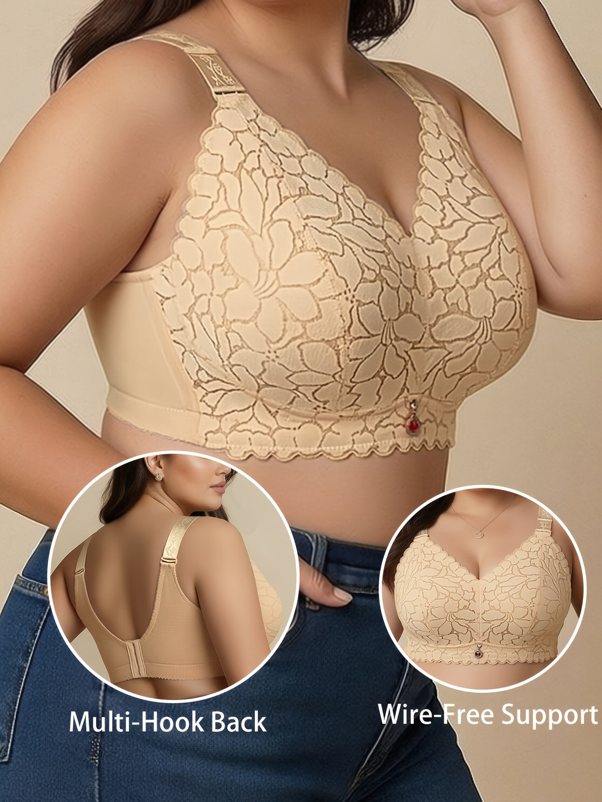 Soutien-gorge grande taille — Lot de 2, dentelle festonnée