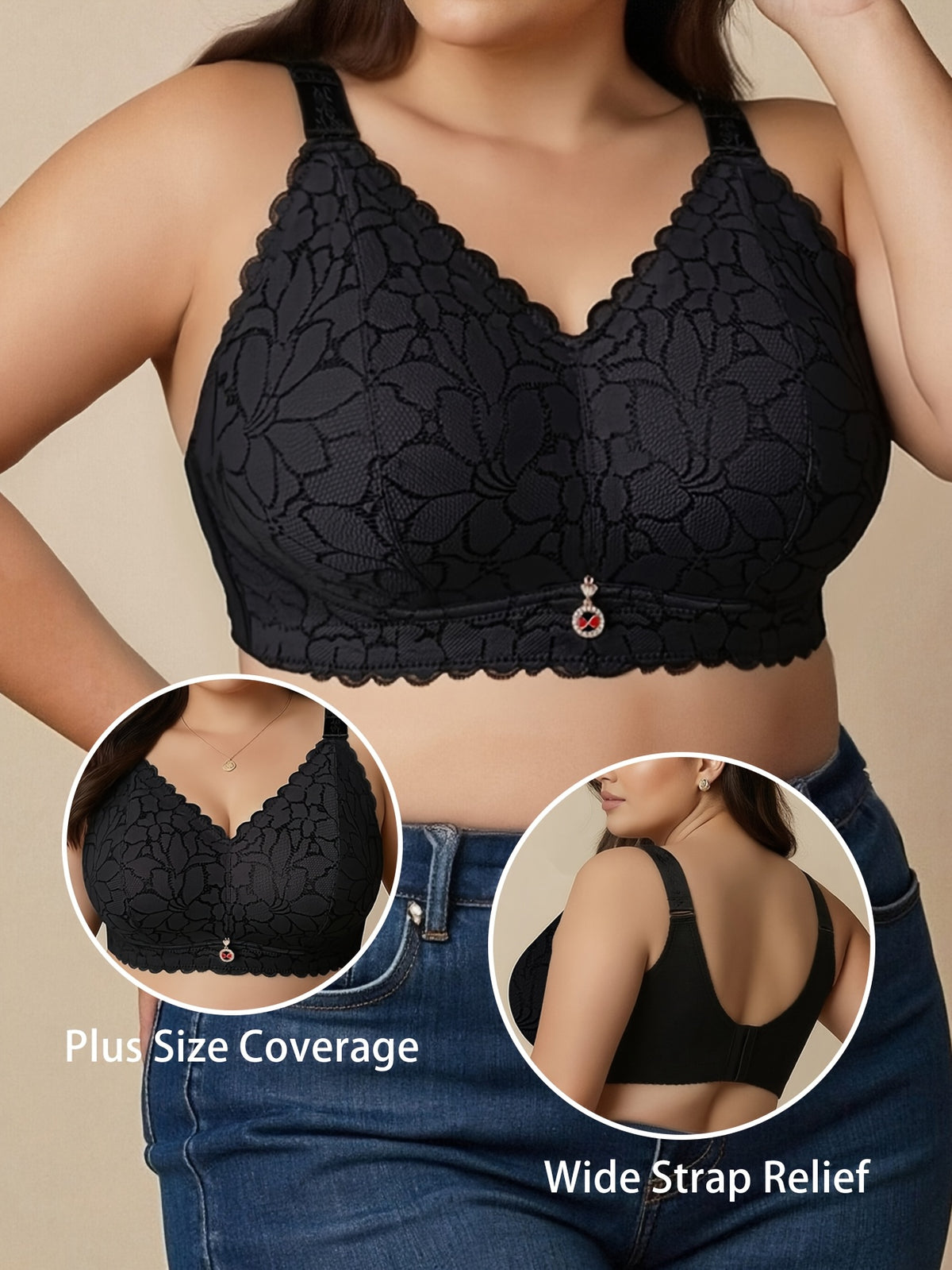 Soutien-gorge grande taille — Lot de 2, dentelle festonnée
