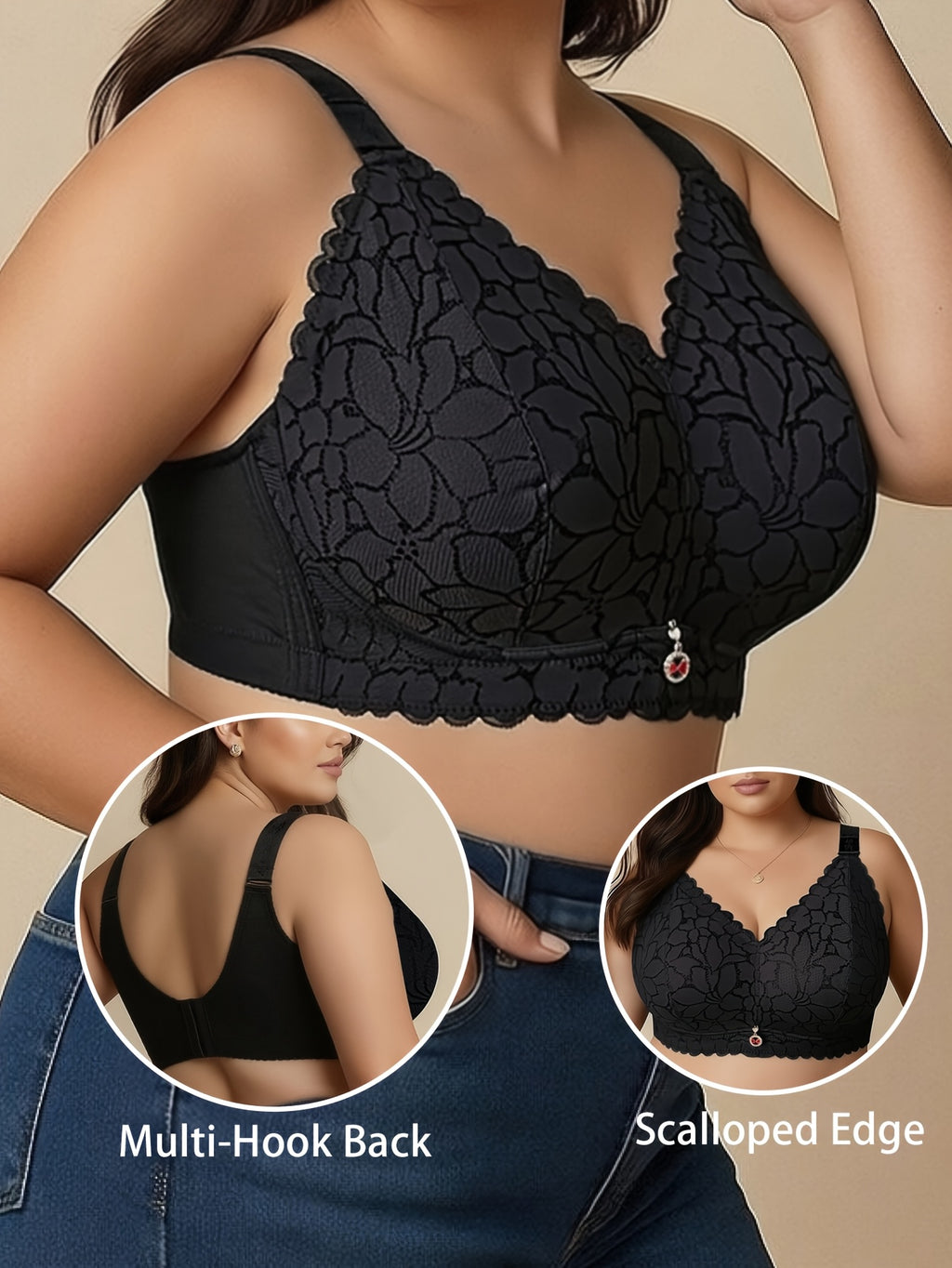 Soutien-gorge grande taille — Lot de 2, dentelle festonnée
