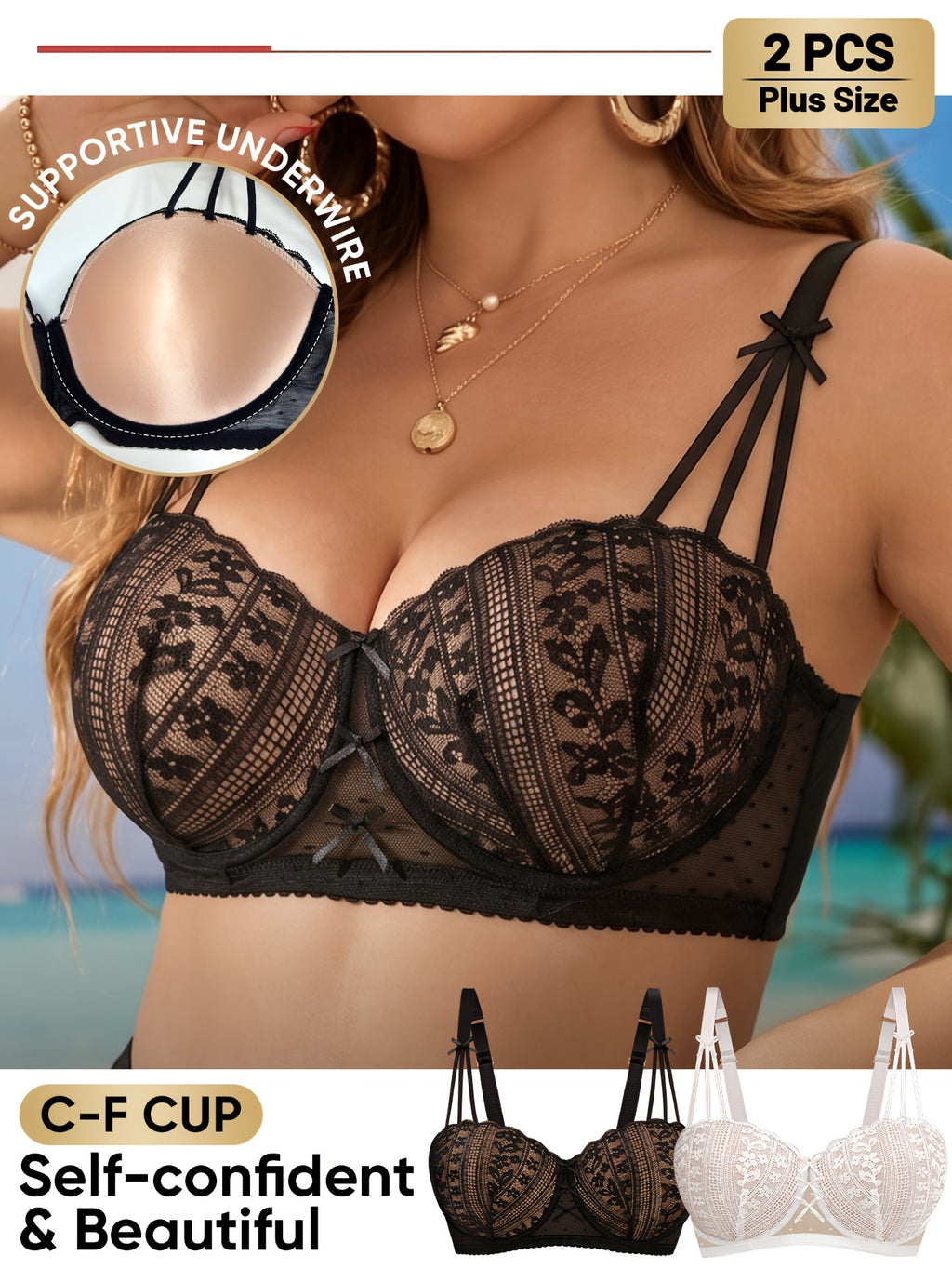Soutien-gorge grande taille — Lot de deux, noir et blanc