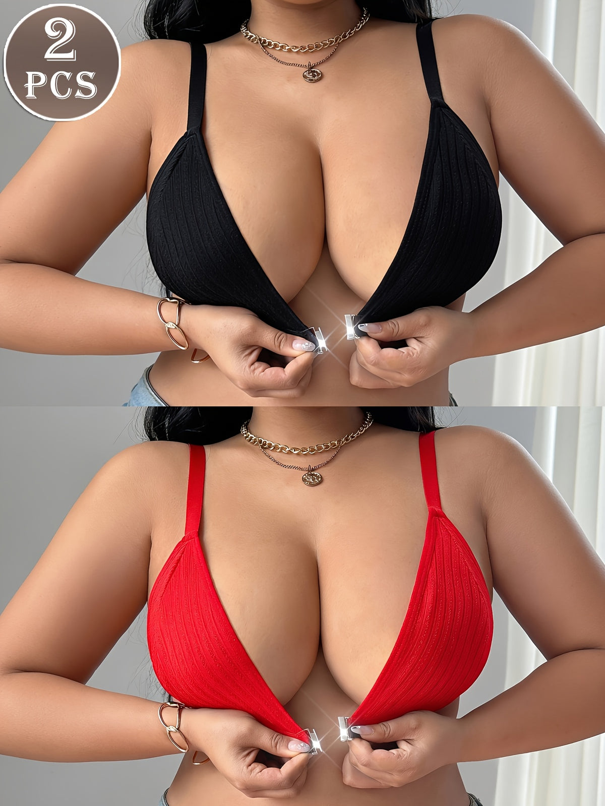 Lot de 2 soutiens-gorge grande taille — Triangles côtelés
