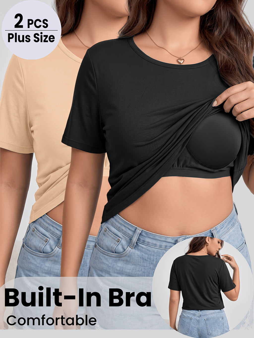 Lot de 2 tee-shirts grande taille — Soutien-gorge intégré