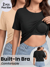 Lot de 2 tee-shirts grande taille — Soutien-gorge intégré