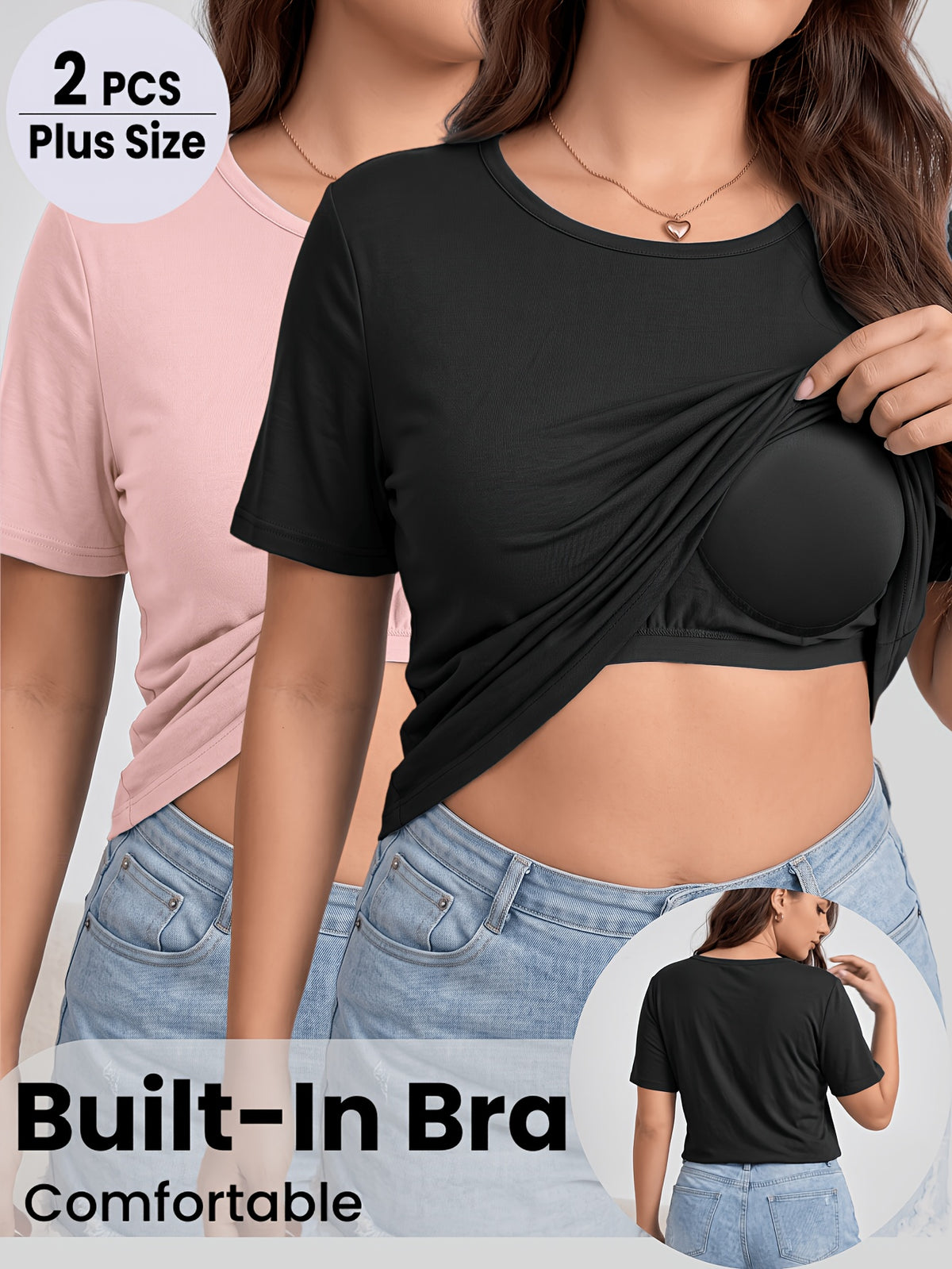 Lot de 2 tee-shirts grande taille — Soutien-gorge intégré
