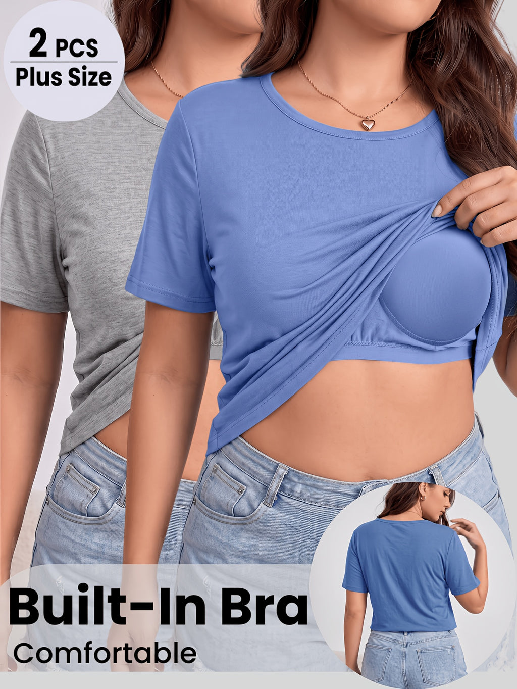 Lot de 2 tee-shirts grande taille — Soutien-gorge intégré