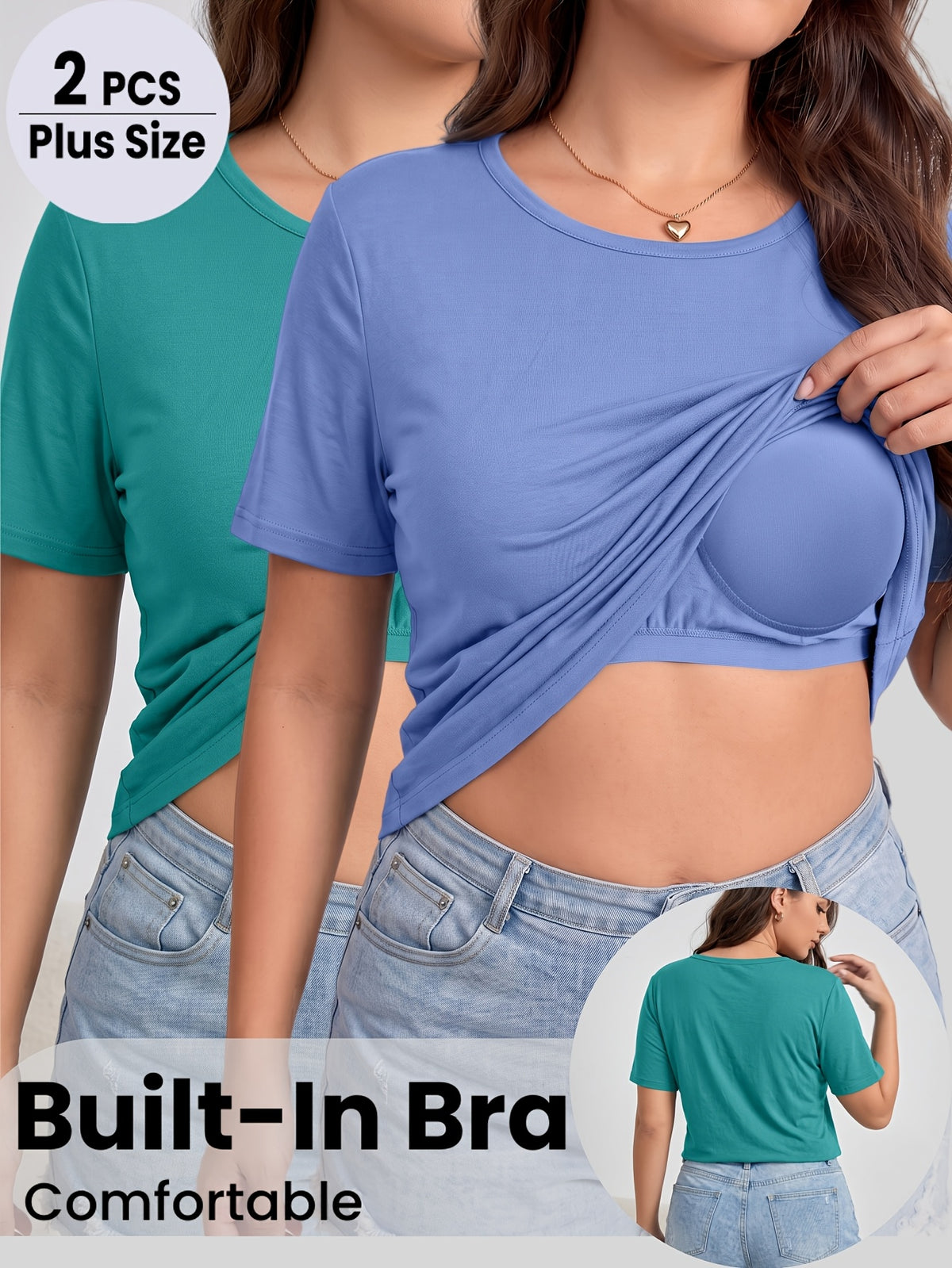 Lot de 2 tee-shirts grande taille — Soutien-gorge intégré
