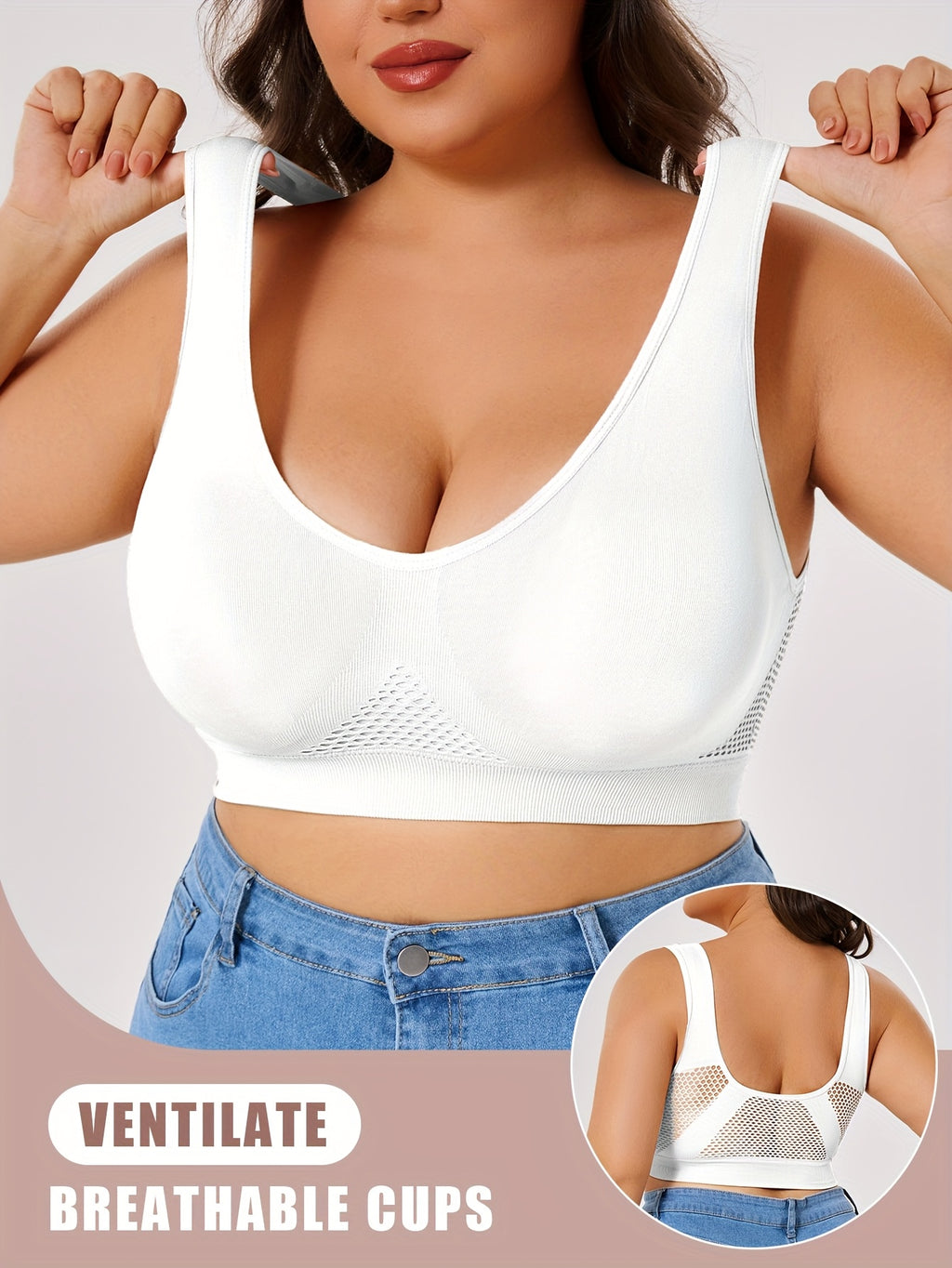 Lot de 3 brassières grande taille — Mesh alvéolé, dos en U