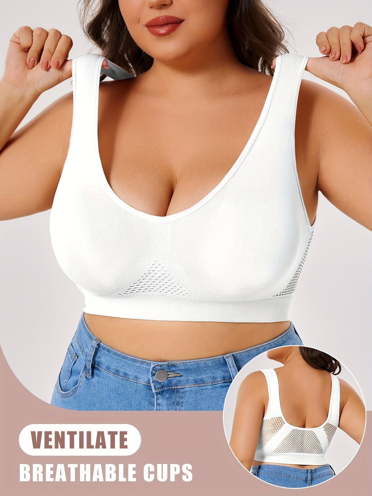 Lot de 3 brassières grande taille — Mesh alvéolé, dos en U