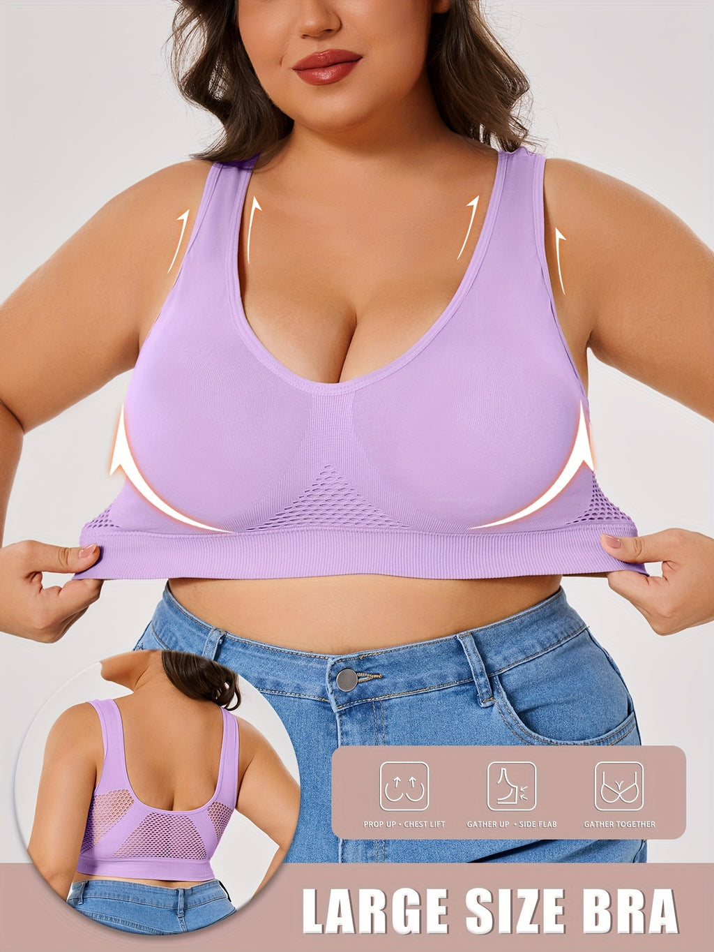 Lot de 3 brassières grande taille — Mesh alvéolé, dos en U