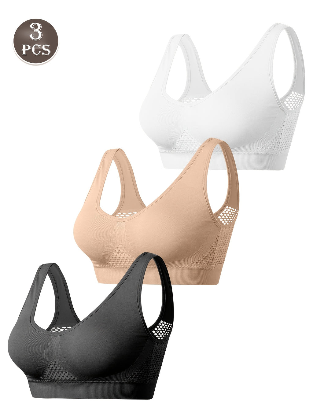 Lot de 3 brassières grande taille — Mesh alvéolé, dos en U