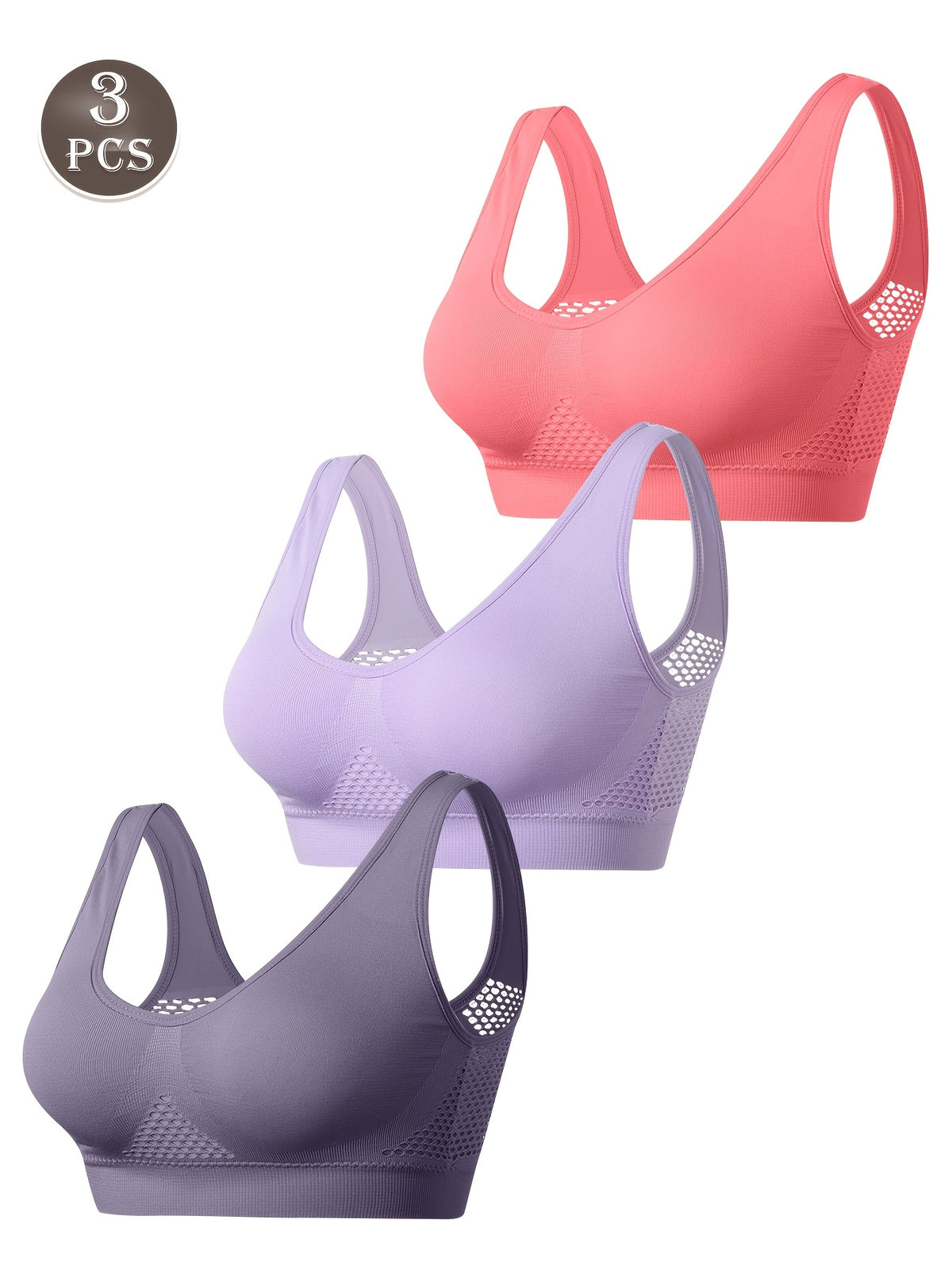 Lot de 3 brassières grande taille — Mesh alvéolé, dos en U