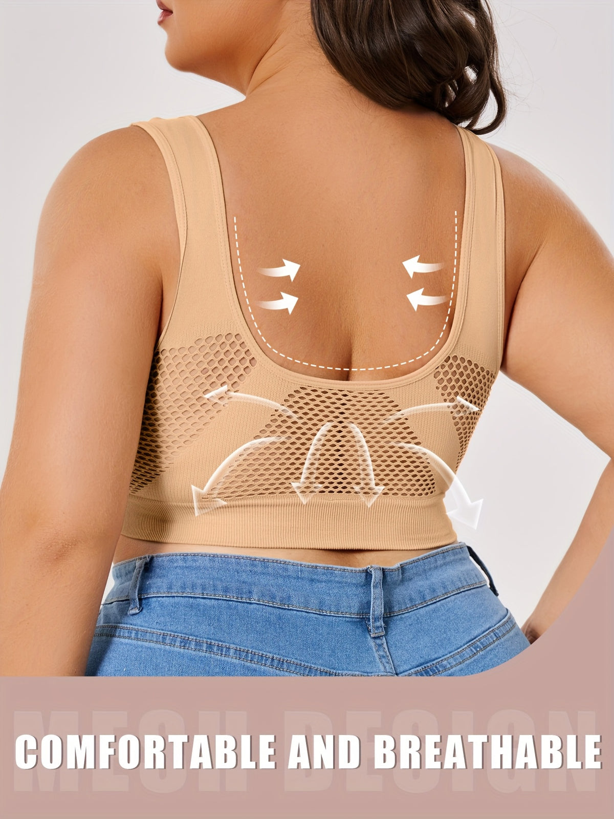 Lot de 3 brassières grande taille — Mesh alvéolé, dos en U