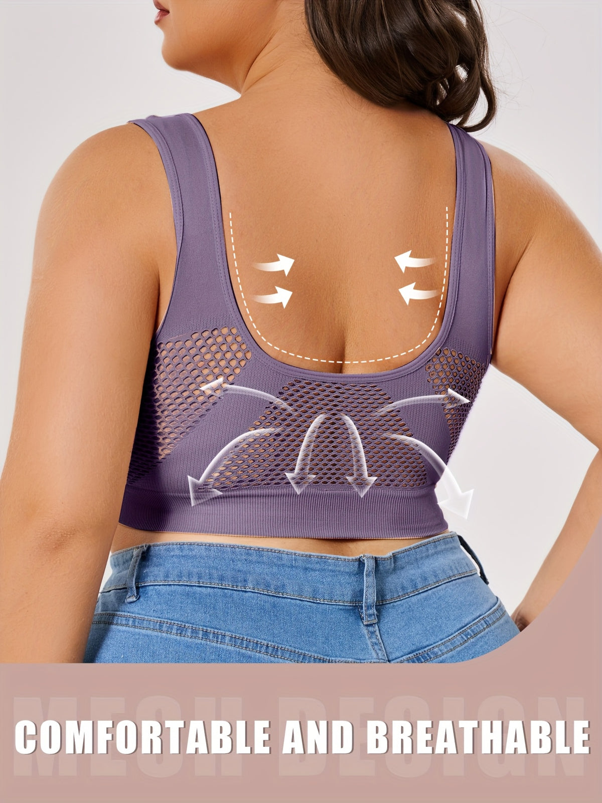 Lot de 3 brassières grande taille — Mesh alvéolé, dos en U