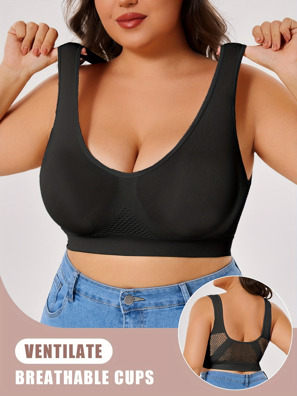 Lot de 3 brassières grande taille — Mesh alvéolé, dos en U