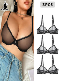 Soutien-gorge grande taille — Lot de trois, résille noire