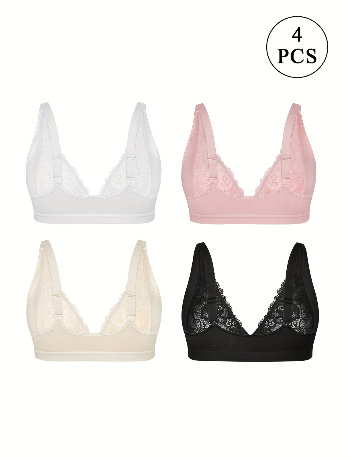 Soutien-gorge grande taille — Lot de 4, dentelle, agrafes devant