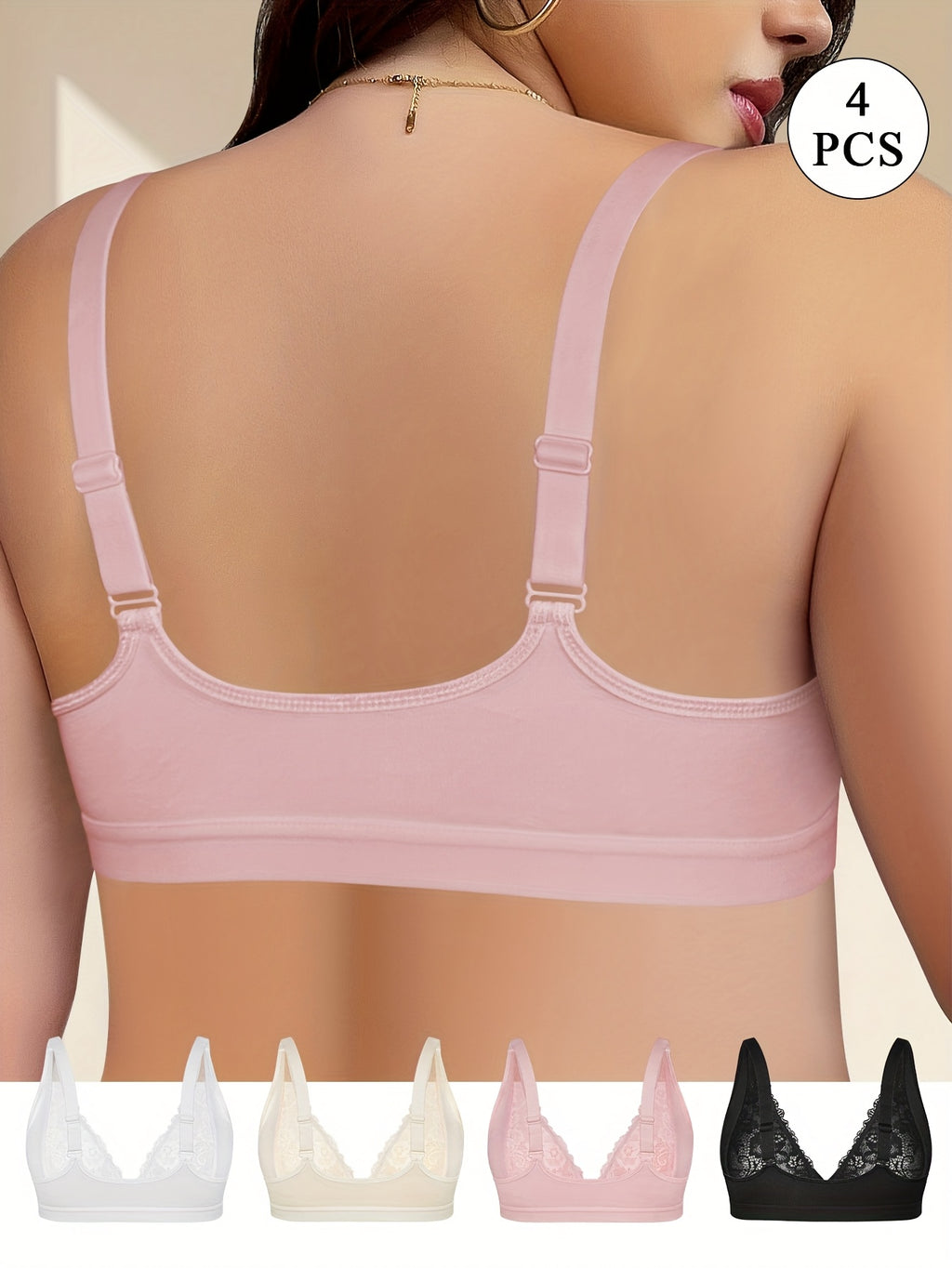 Soutien-gorge grande taille — Lot de 4, dentelle, agrafes devant