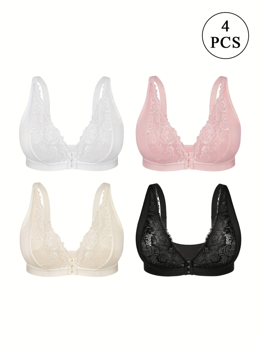 Soutien-gorge grande taille — Lot de 4, dentelle, agrafes devant