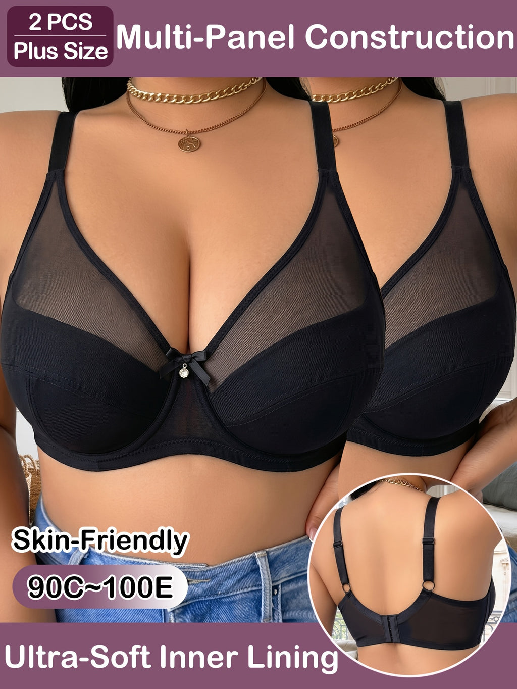 Lot de 2 soutiens-gorge grande taille — Maille transparente