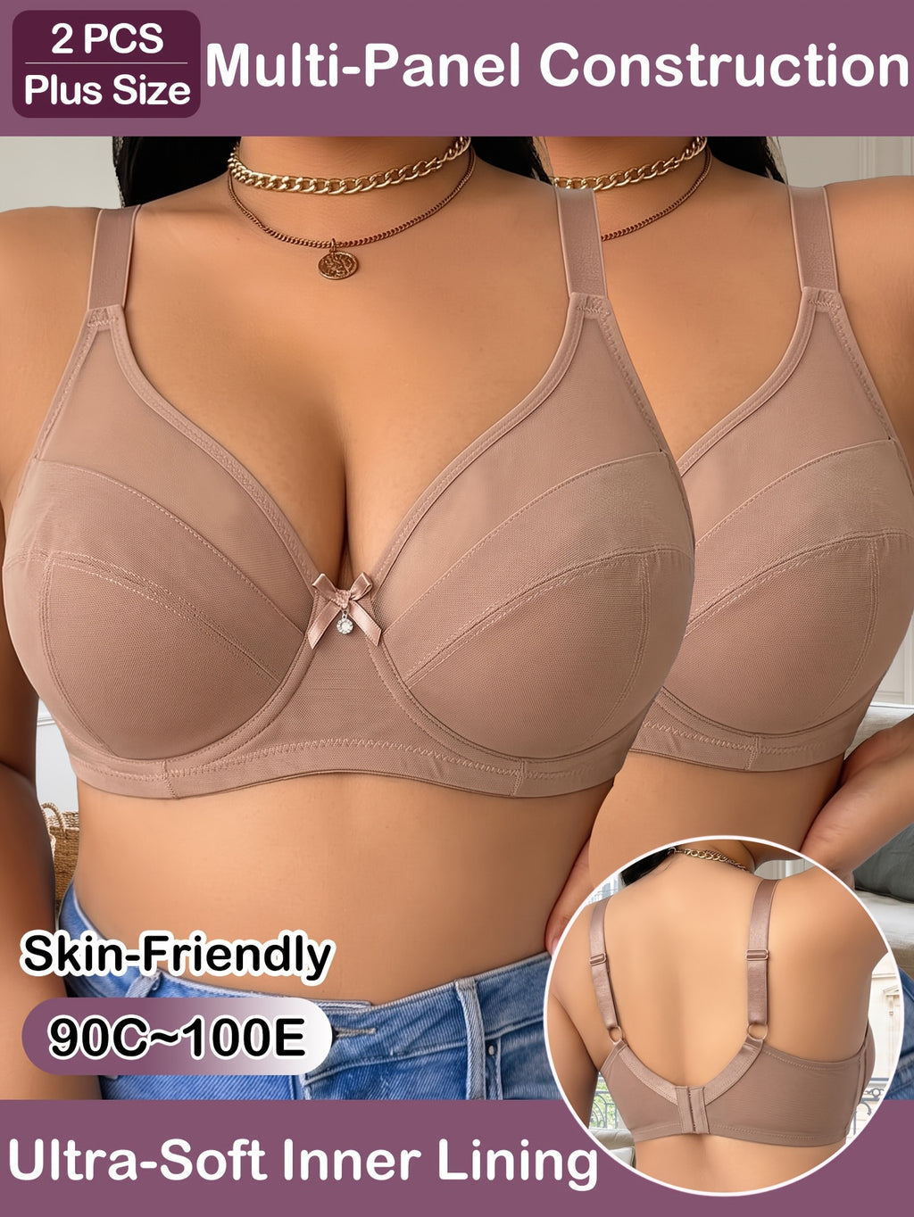 Lot de 2 soutiens-gorge grande taille — Maille transparente