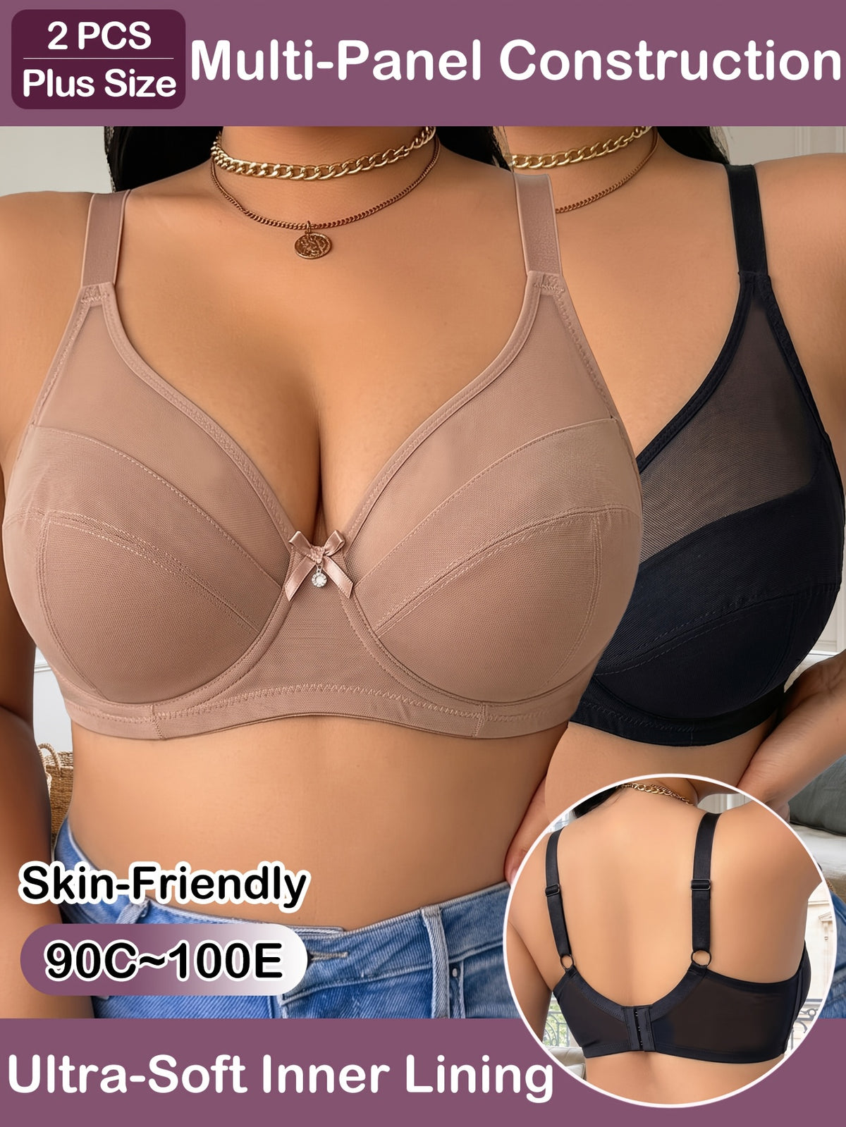 Lot de 2 soutiens-gorge grande taille — Maille transparente