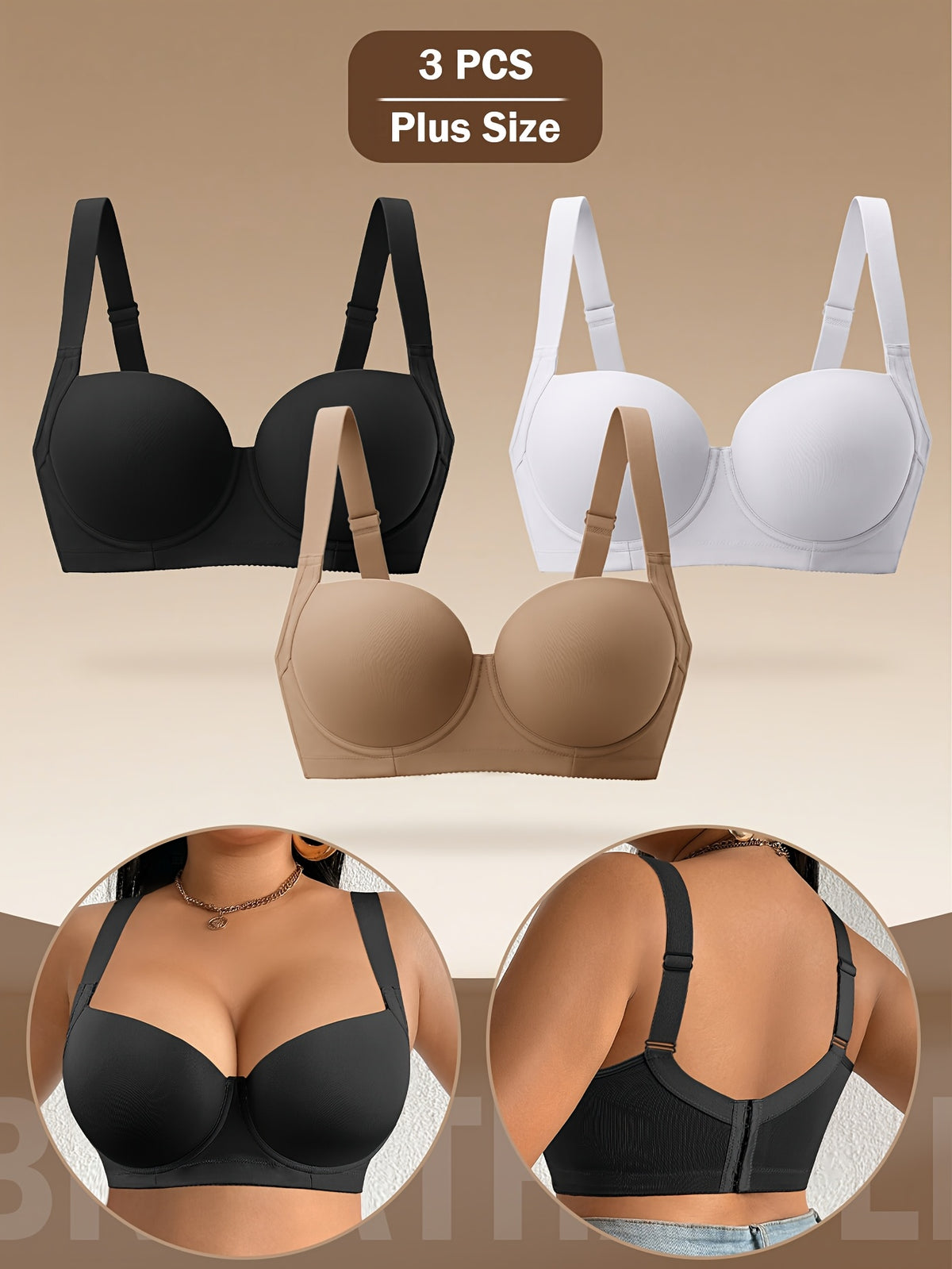 Lot de 3 soutiens-gorge grande taille — Bonnets moulés lisses