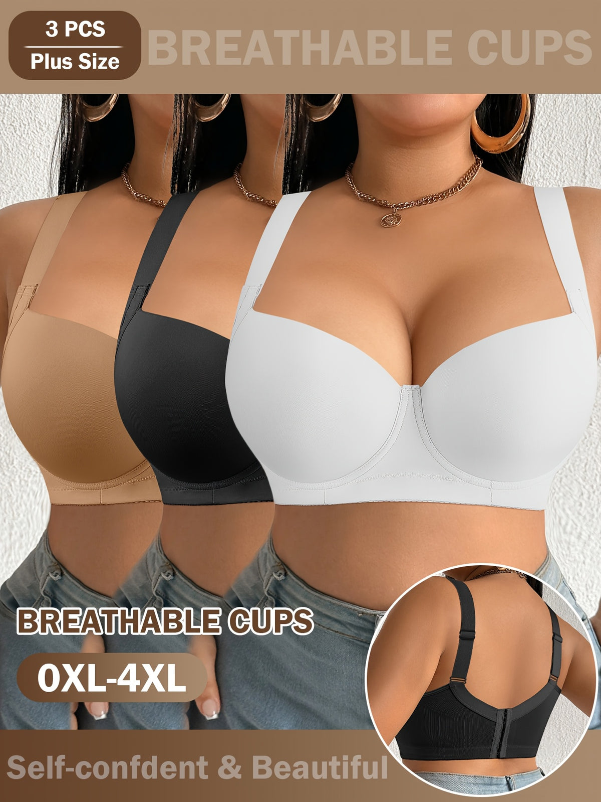 Lot de 3 soutiens-gorge grande taille — Bonnets moulés lisses