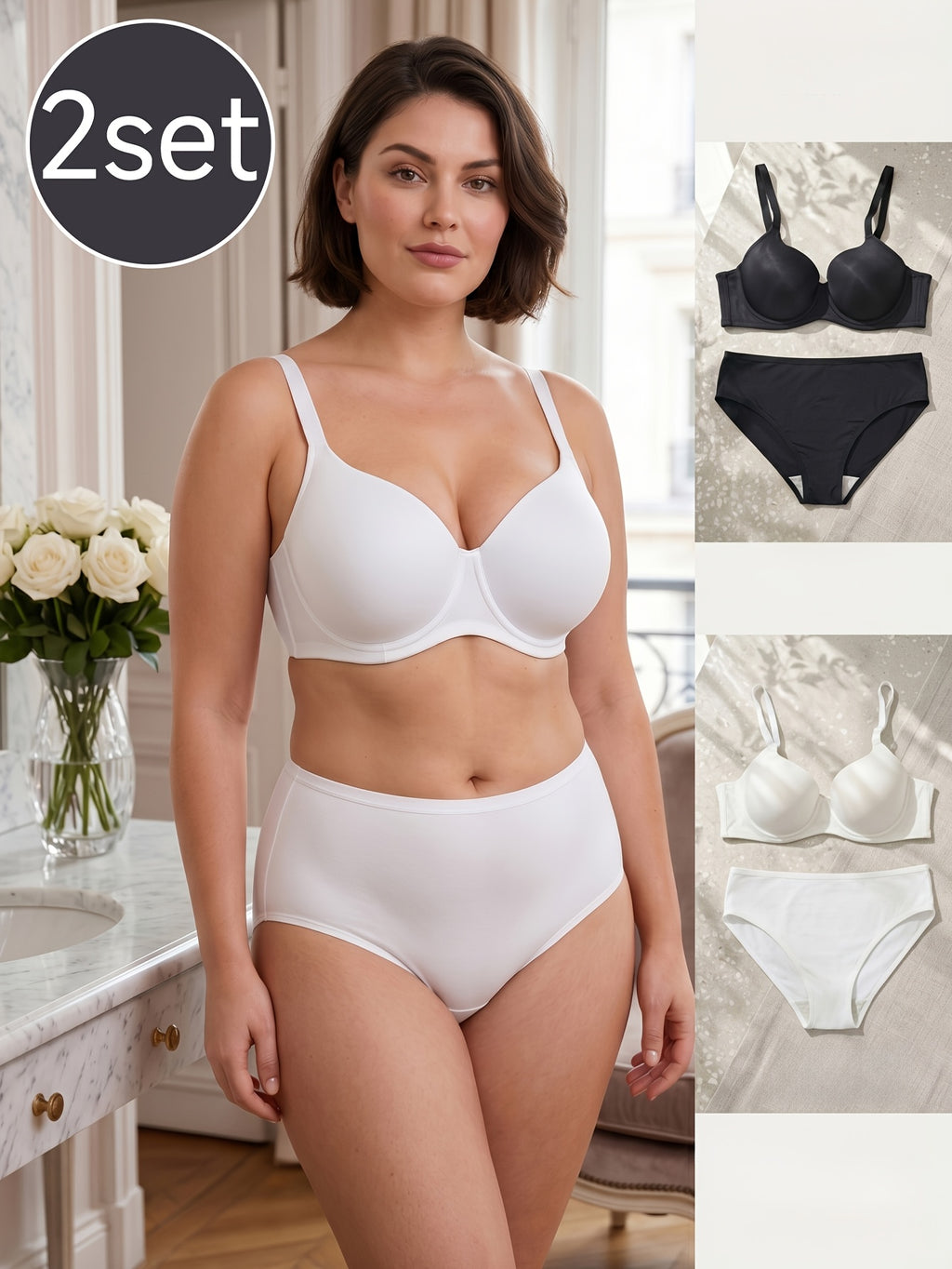 Ensemble lingerie grande taille, deux parures moulées lisses