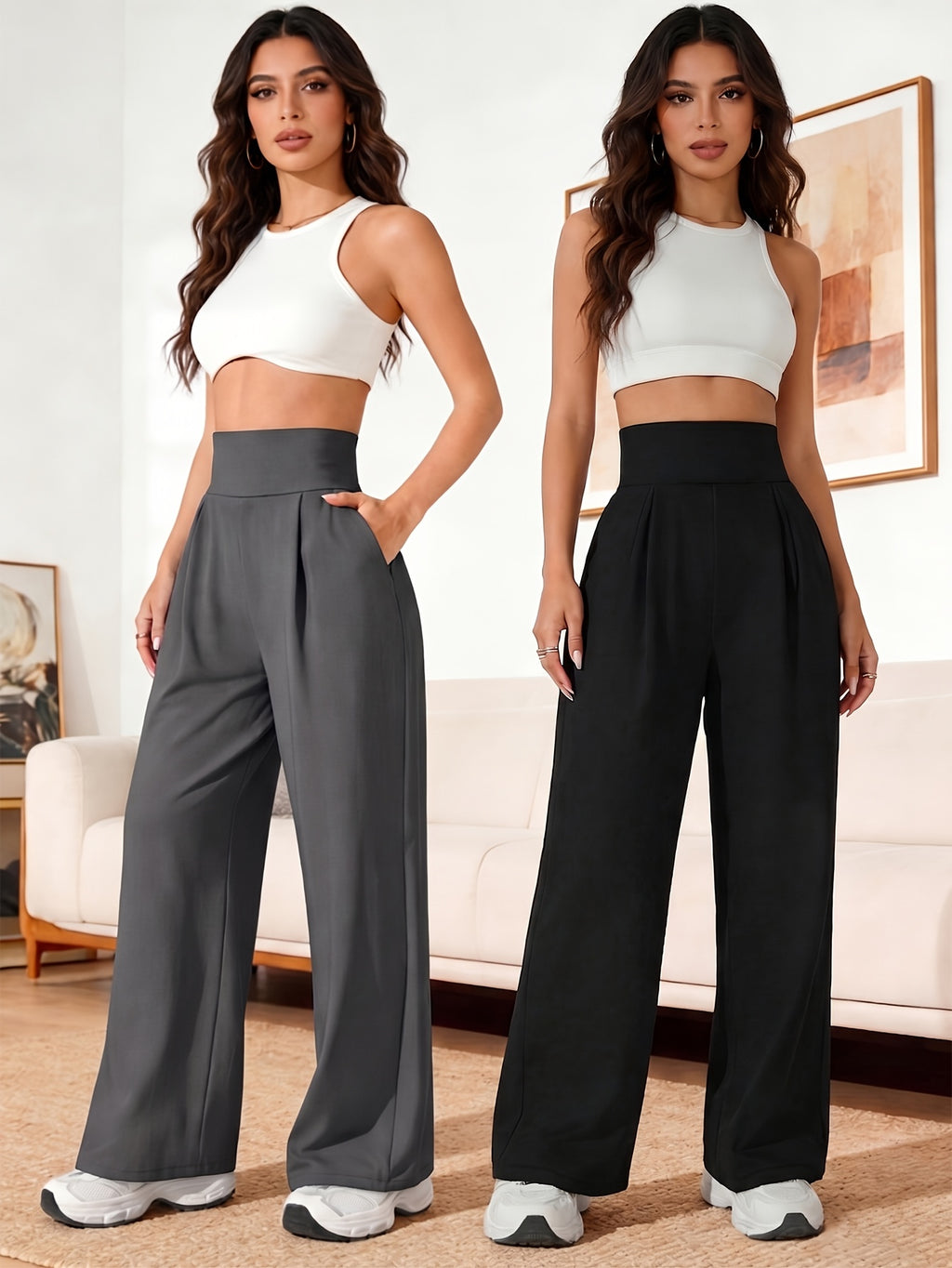 Lot de deux pantalons larges grande taille — Taille montante
