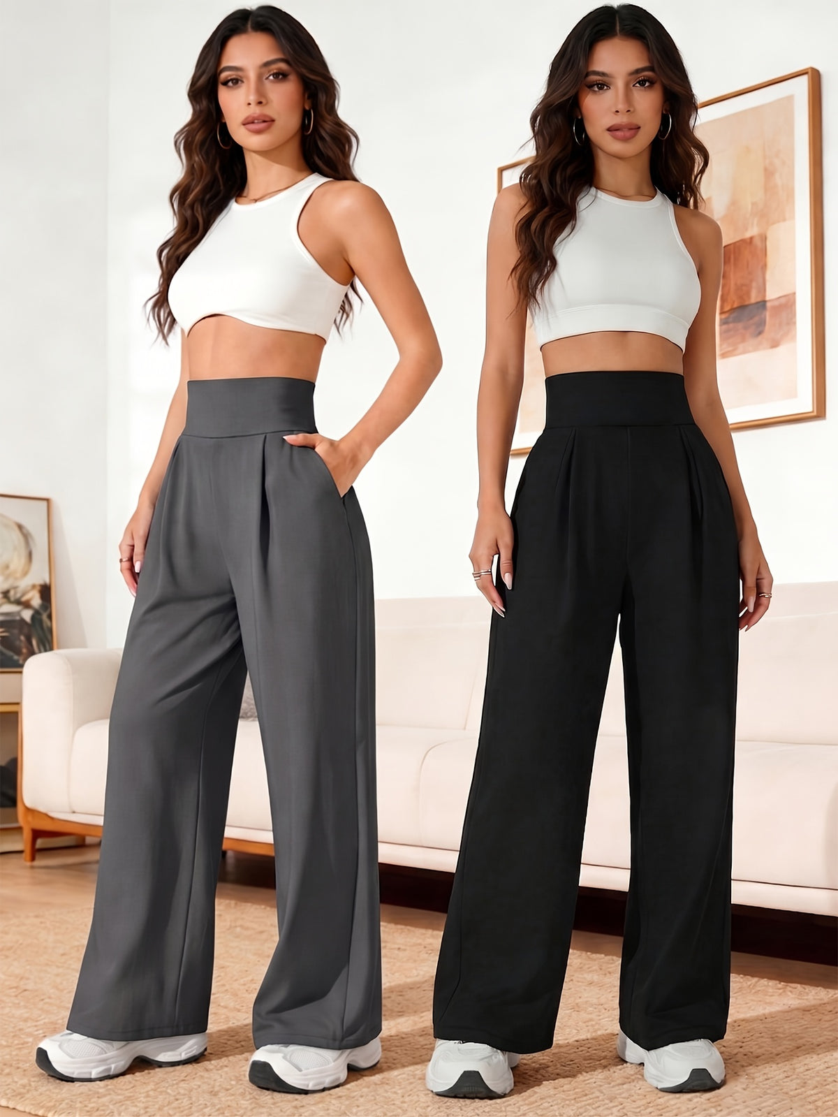 Lot de deux pantalons larges grande taille — Taille montante